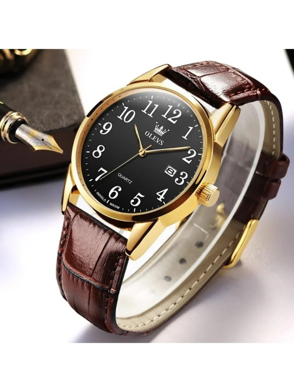 Men's Brown Black Analog Stainless Steel Roman Numbers Waterproof Classic Watch